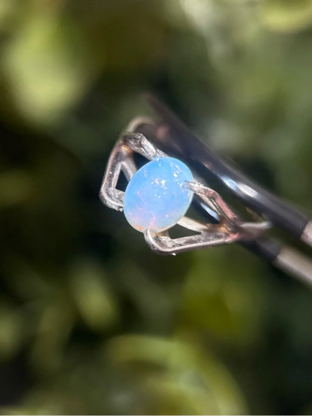 Silver Blue Opal Oval Ring‎